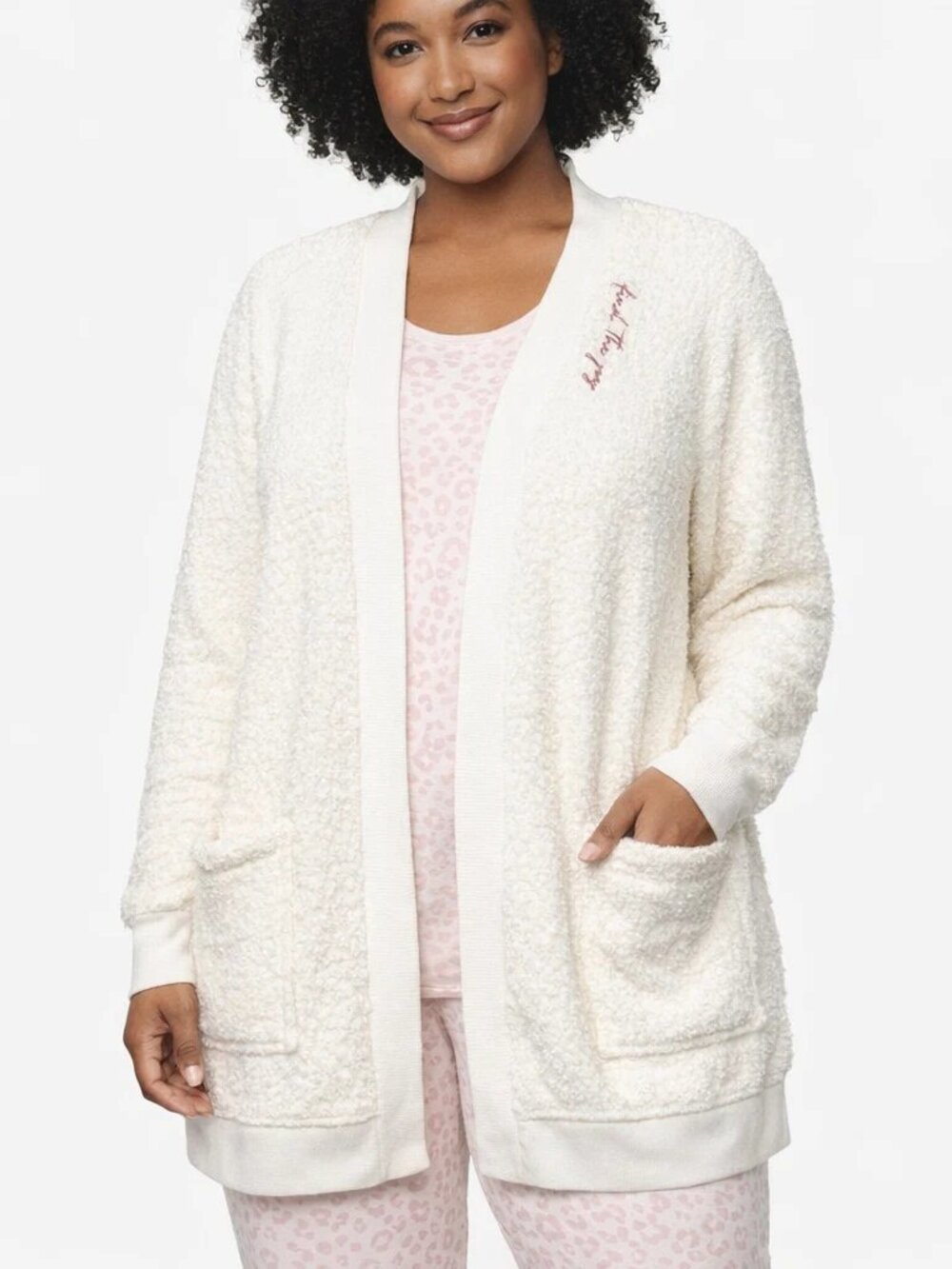 Lacey Chabert “Find the Joy” Ivory Chenille Marshmallow Open Cardigan XL Cozy